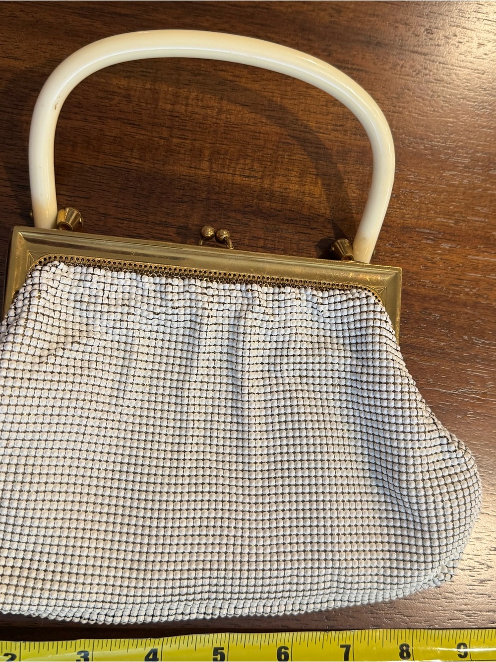 Vintage 1950s Whiting & Davis White Mesh Handbag (Model 2983)